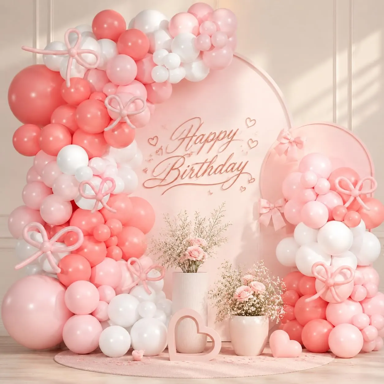 fairymaiden Kit Arco di Palloncini Rosa e Bianchi, 130 Pezzi per Compleanno, Battesimo, Matrimonio e Baby Shower - immagine 1