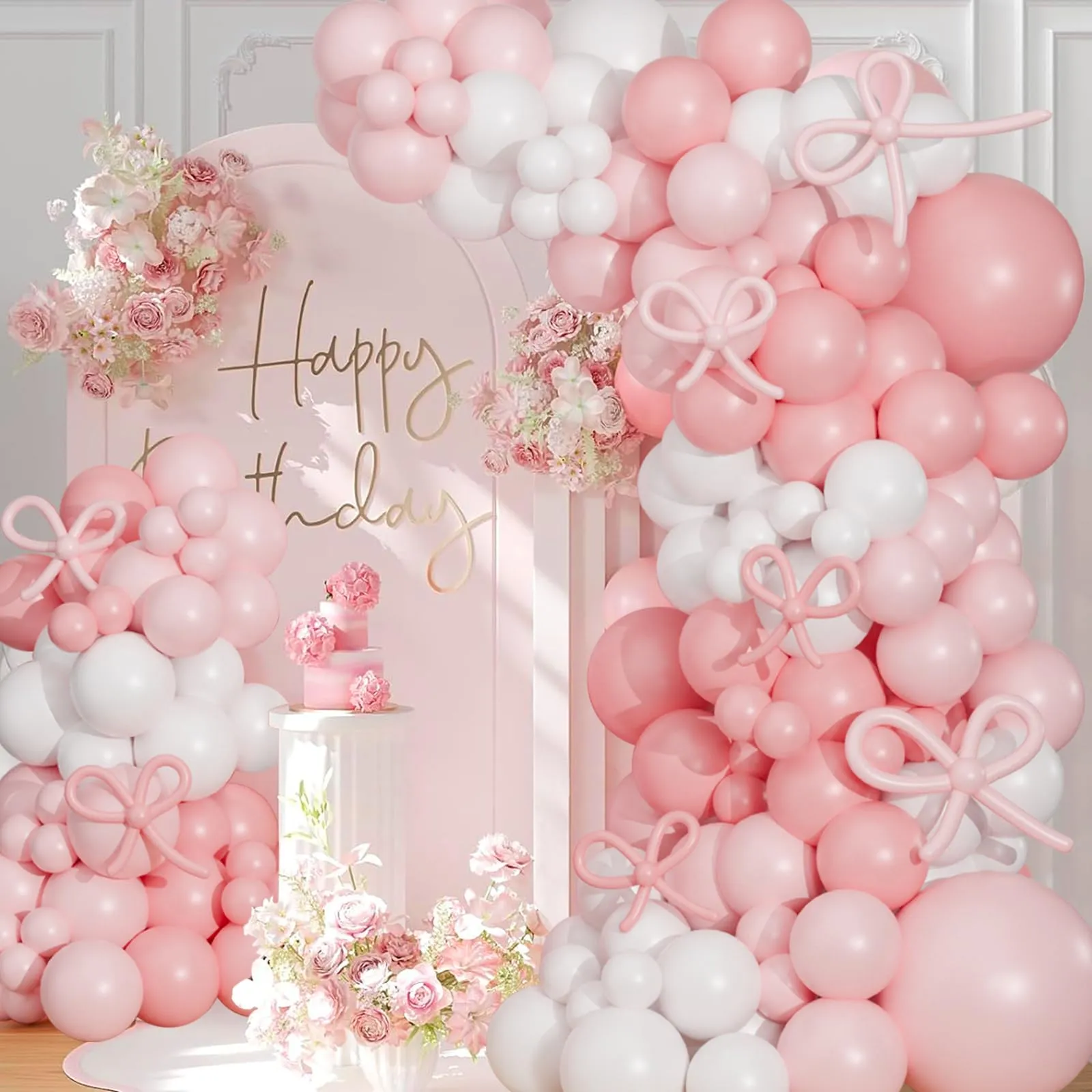 fairymaiden Kit Arco di Palloncini Rosa e Bianchi, 130 Pezzi per Compleanno, Battesimo, Matrimonio e Baby Shower - immagine 3