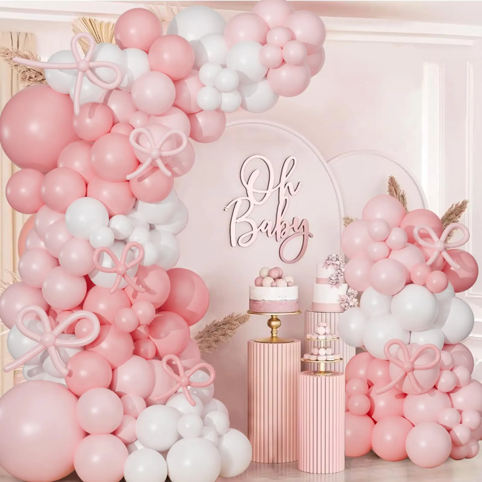 fairymaiden Kit Arco di Palloncini Rosa e Bianchi, 130 Pezzi per Compleanno, Battesimo, Matrimonio e Baby Shower - immagine 4
