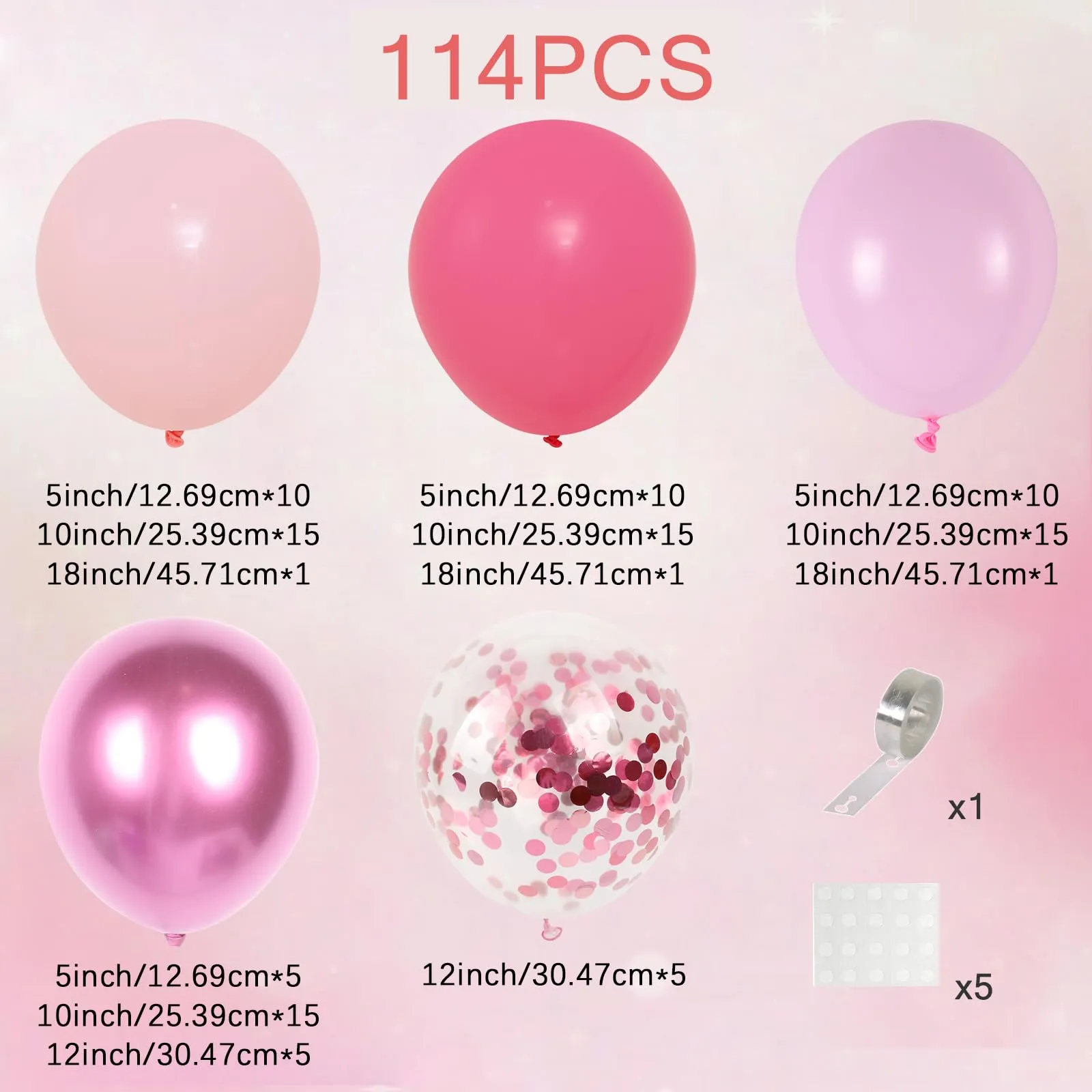 fairymaiden Kit Arco Palloncini Rosa, 114 Pezzi Macaron e Metallizzati - immagine 2