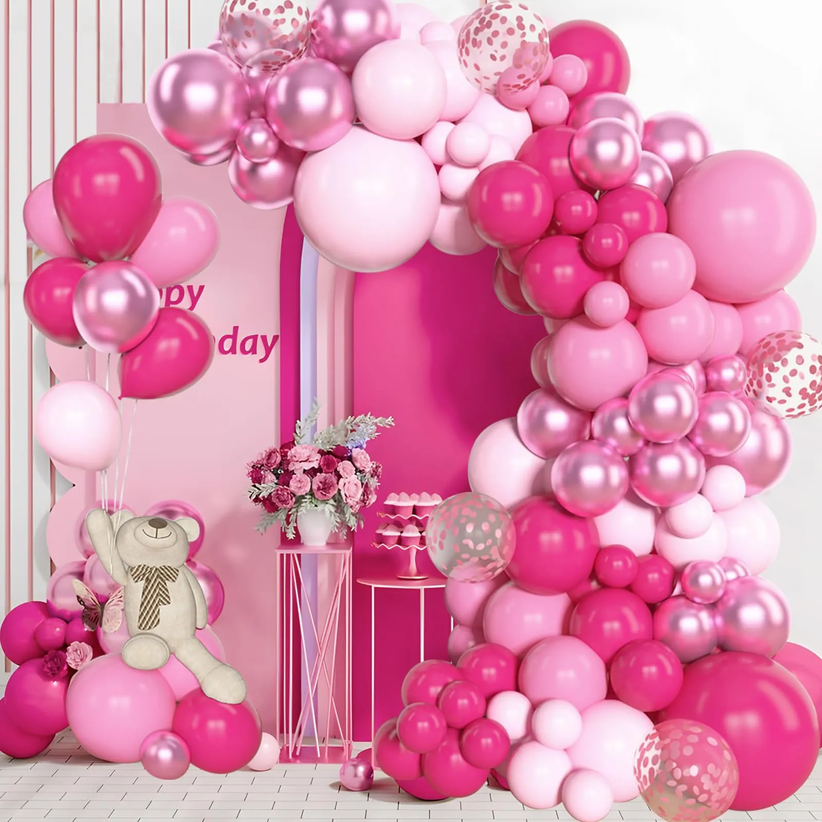 fairymaiden Kit Arco Palloncini Rosa, 114 Pezzi Macaron e Metallizzati - immagine 3