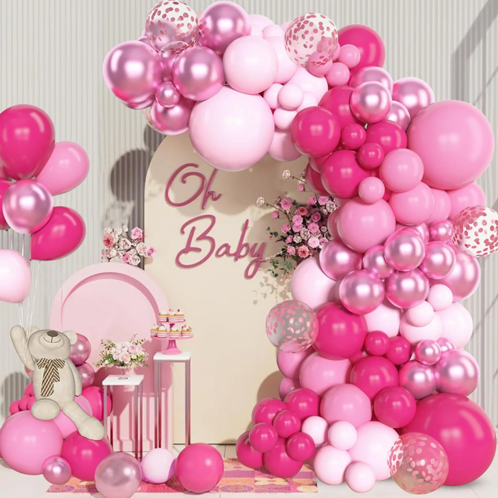 fairymaiden Kit Arco Palloncini Rosa, 114 Pezzi Macaron e Metallizzati - immagine 4