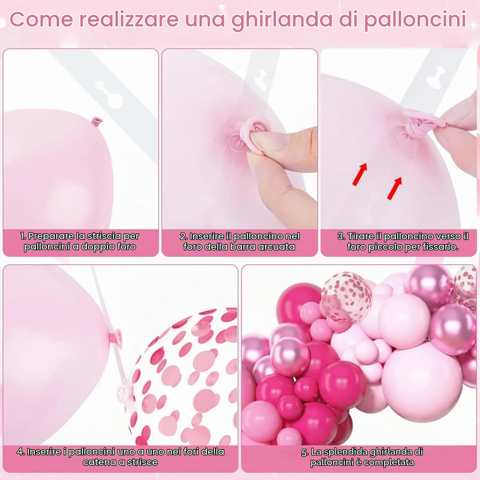 fairymaiden Kit Arco Palloncini Rosa, 114 Pezzi Macaron e Metallizzati - immagine 7