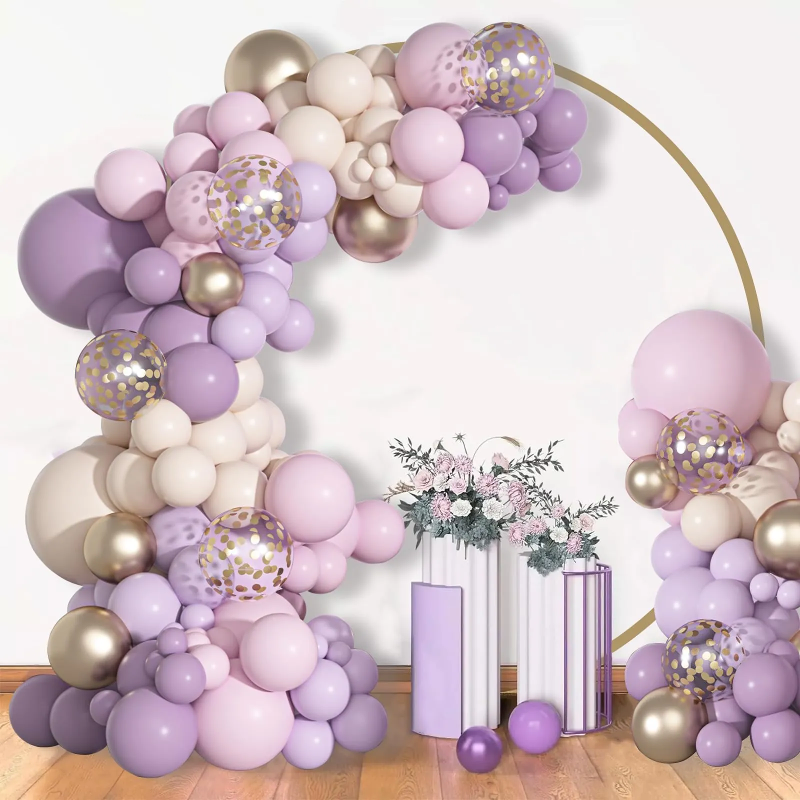 fairymaiden Kit Arco Palloncini Lilla, Rosa Pastello e Oro, 115 pezzi - immagine 3
