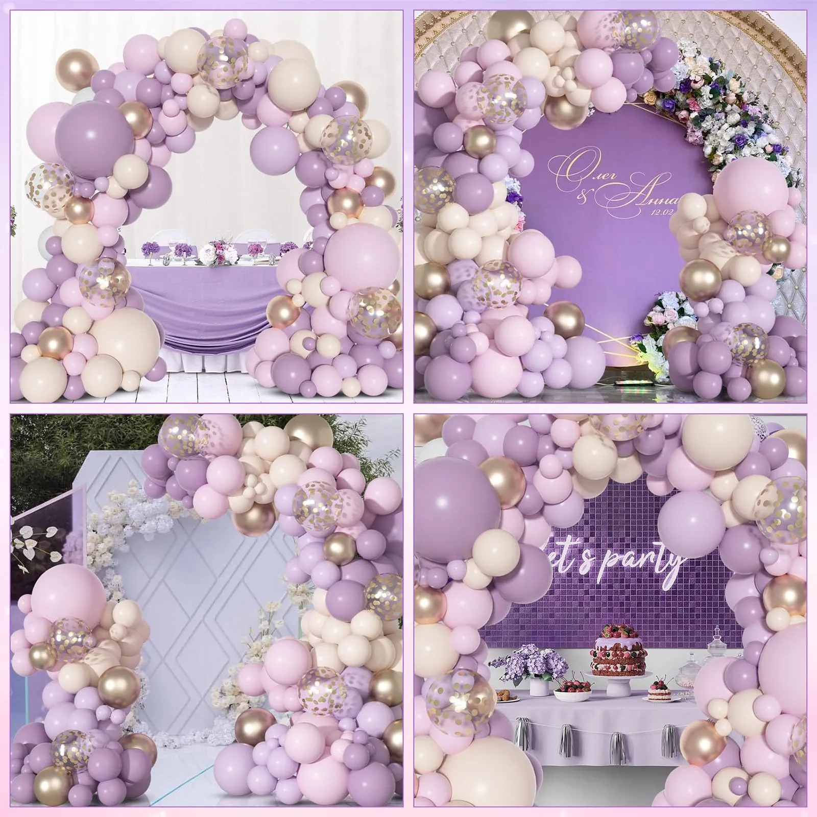 fairymaiden Kit Arco Palloncini Lilla, Rosa Pastello e Oro, 115 pezzi - immagine 5