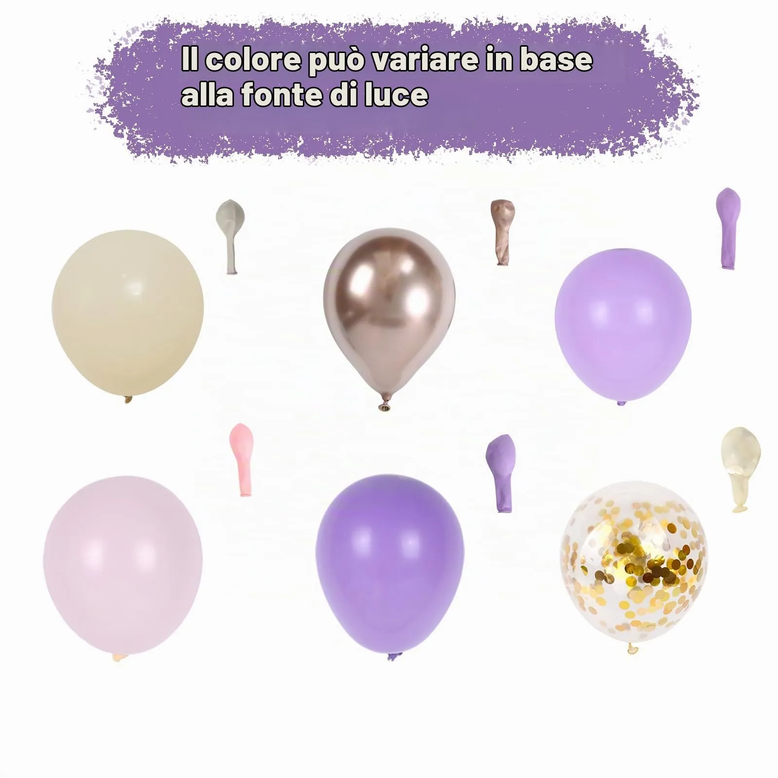 fairymaiden Kit Arco Palloncini Lilla, Rosa Pastello e Oro, 115 pezzi - immagine 6