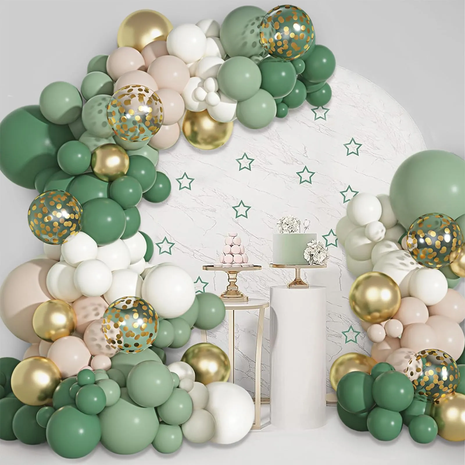 fairymaiden Kit Arco Palloncini Verde Salvia, 114 Pezzi, Verde Oro e Bianco - immagine 3
