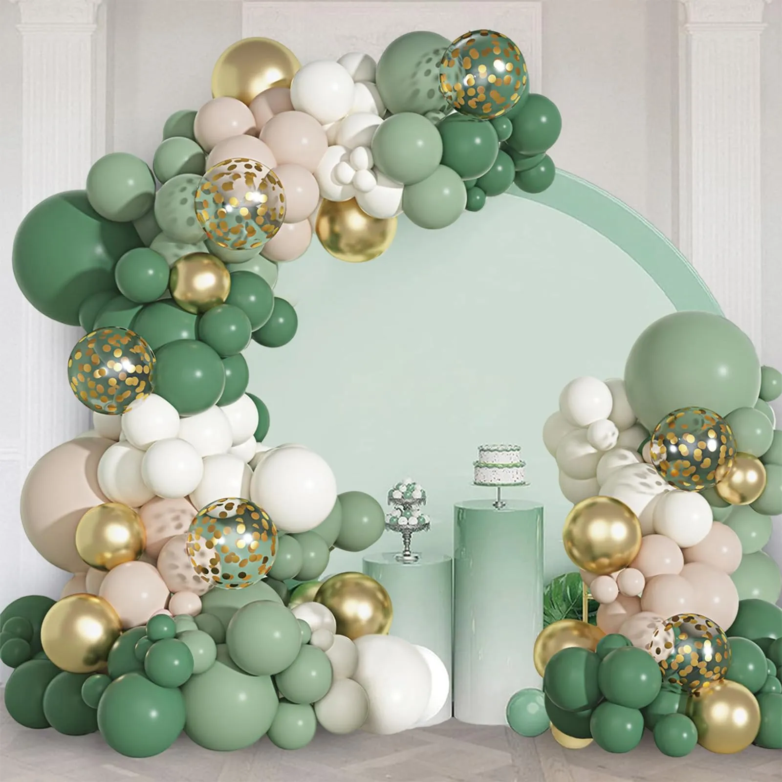 fairymaiden Kit Arco Palloncini Verde Salvia, 114 Pezzi, Verde Oro e Bianco - immagine 4