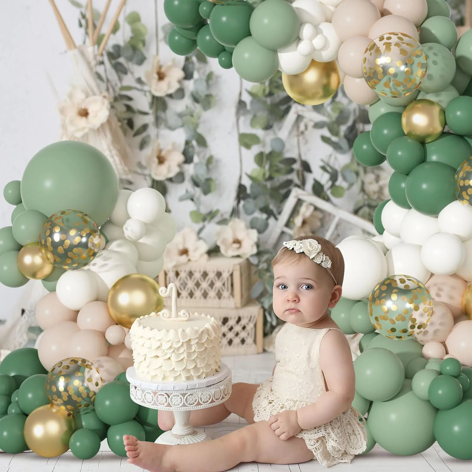 fairymaiden Kit Arco Palloncini Verde Salvia, 114 Pezzi, Verde Oro e Bianco - immagine 5