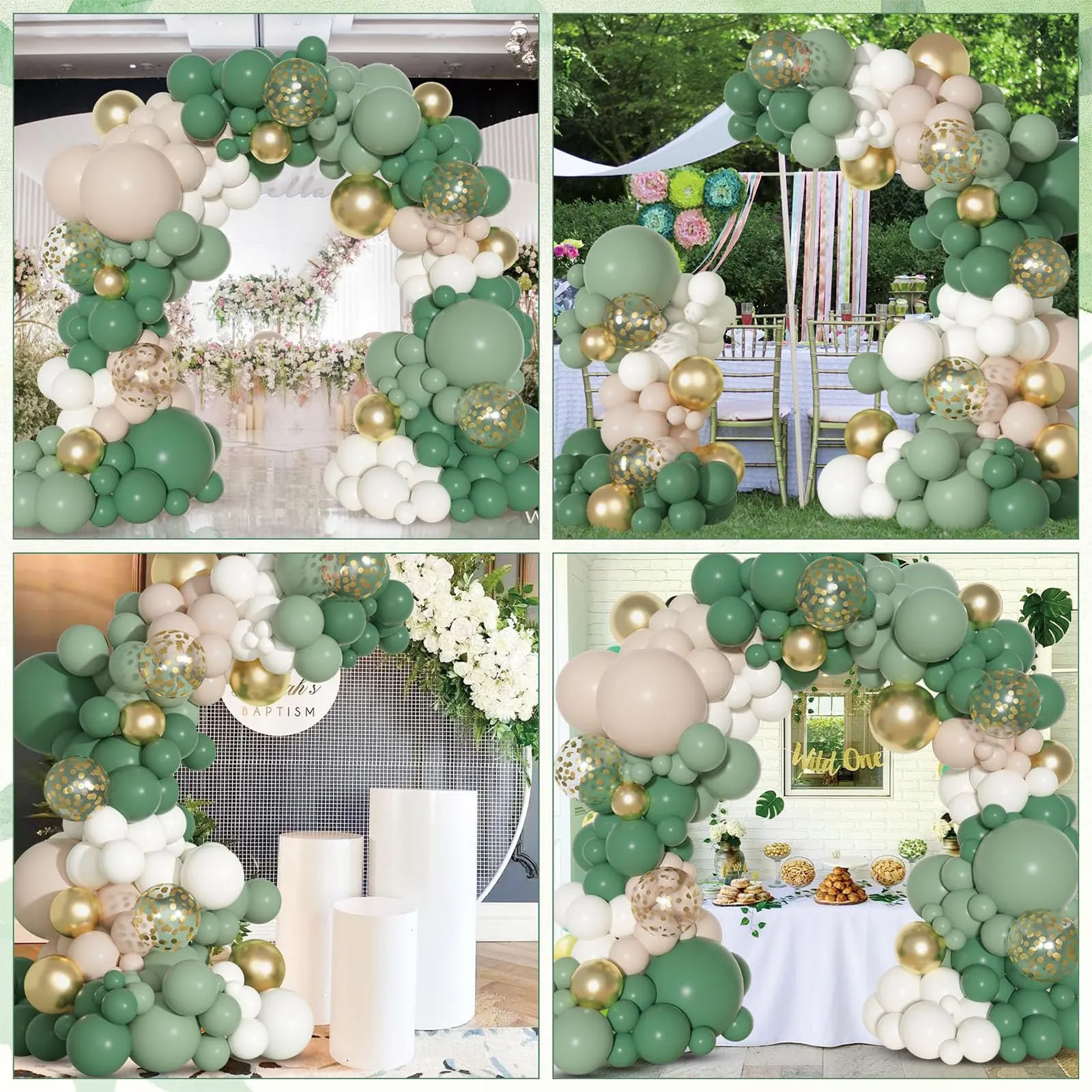 fairymaiden Kit Arco Palloncini Verde Salvia, 114 Pezzi, Verde Oro e Bianco - immagine 6