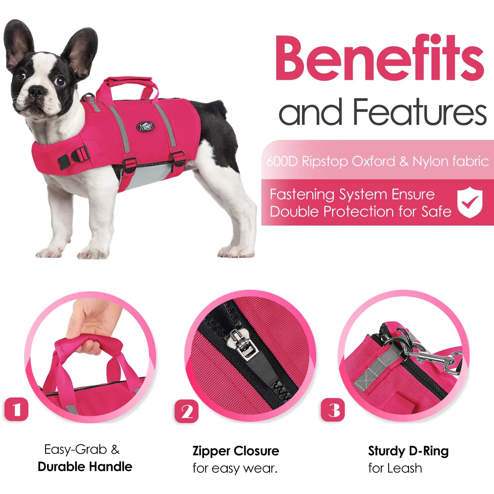 AOFITEE Giubbotto Salvagente per Cani - Fucsia, L - immagine 3