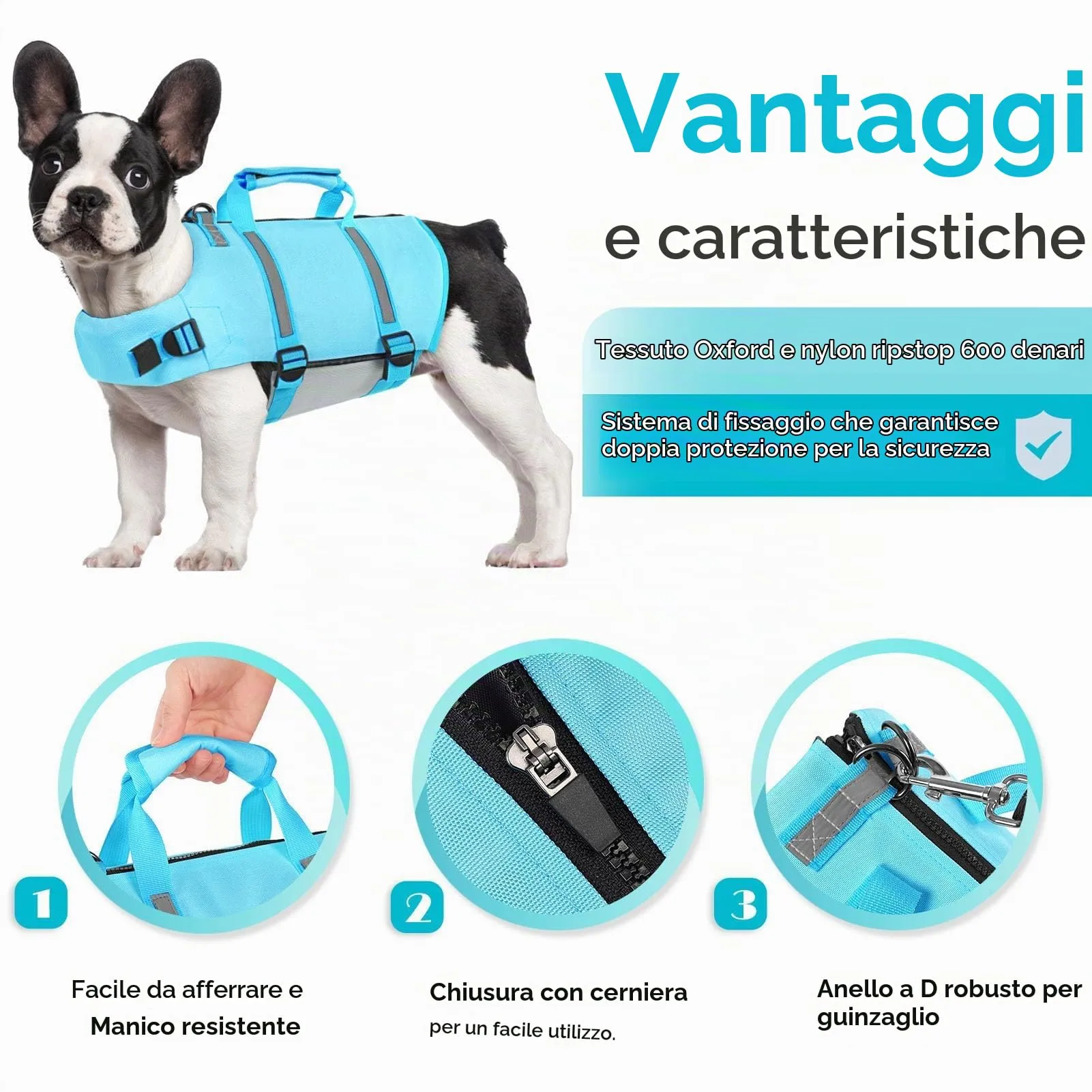 AOFITEE Giubbotto Salvagente per Cani, Blu, M - immagine 4