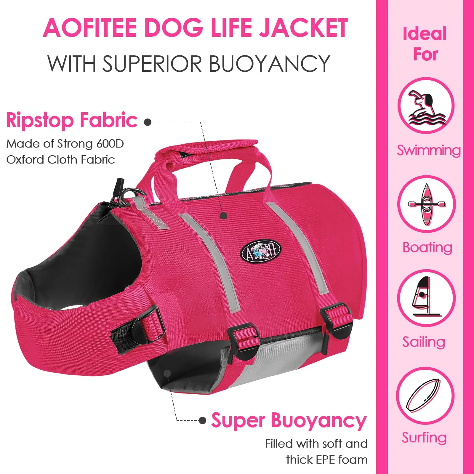 AOFITEE Giubbotto Salvagente per Cani, Fucsia, XXL - immagine 6