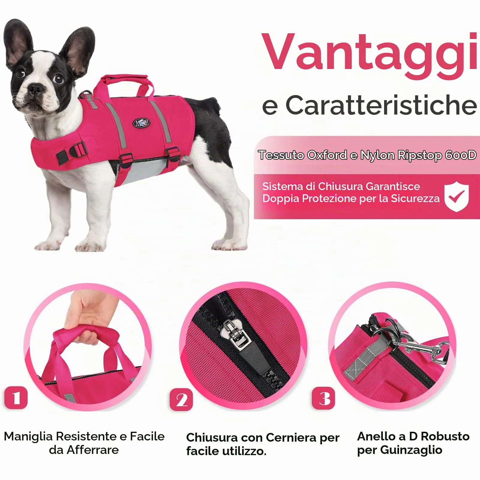 AOFITEE Giubbotto Salvagente per Cani, Fucsia, Taglia S - immagine 3
