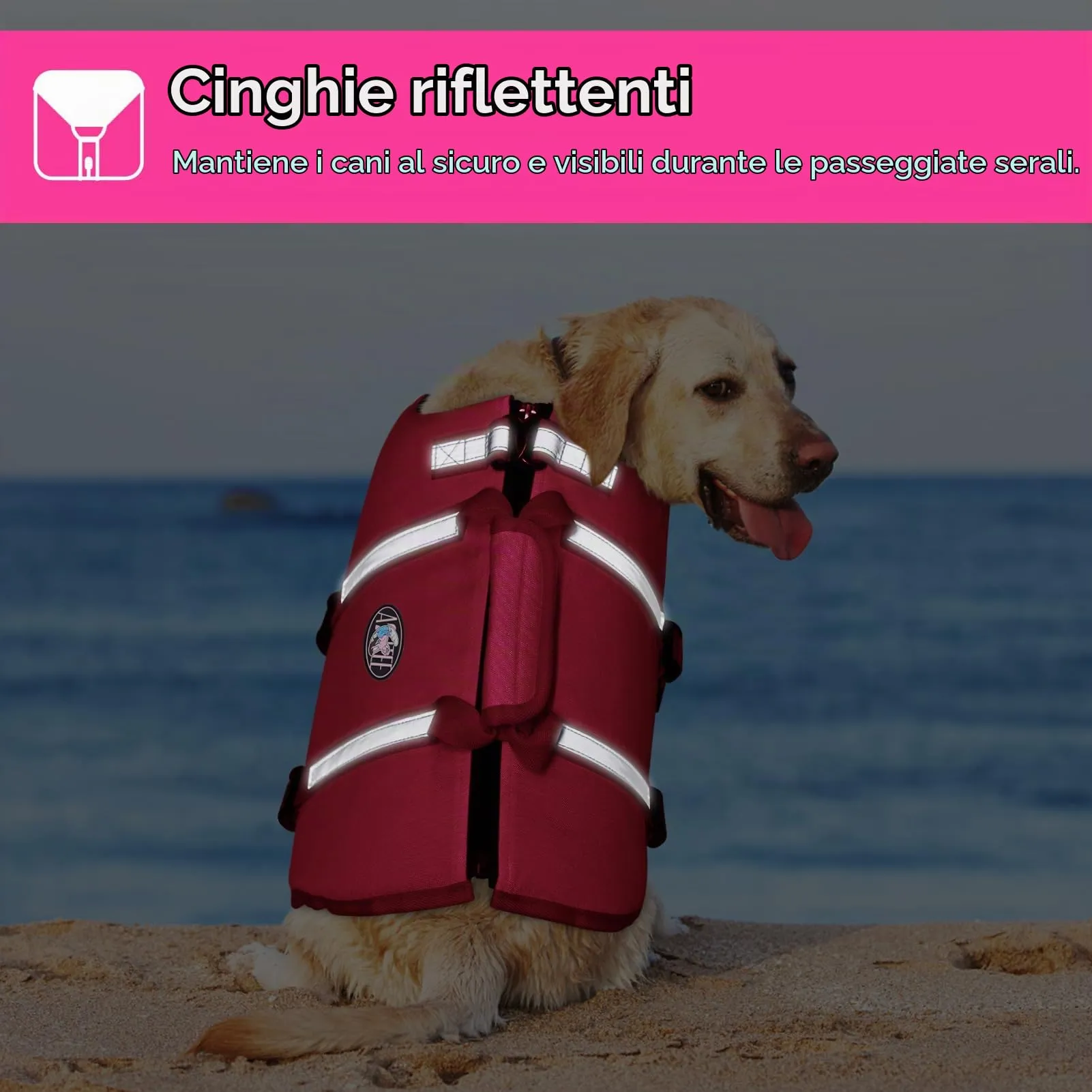 AOFITEE Giubbotto Salvagente per Cani, Fucsia, Taglia S - immagine 5