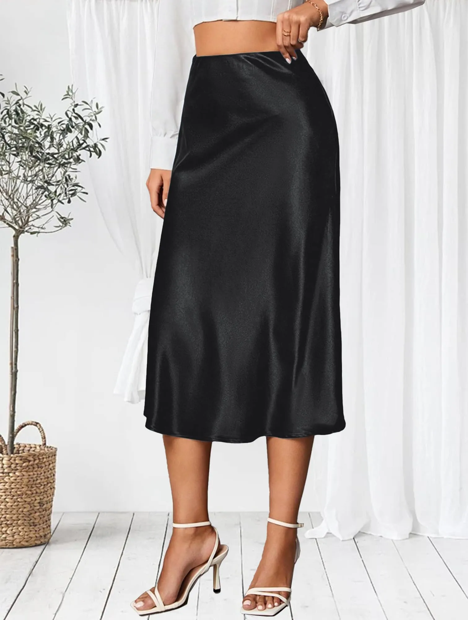 Koerye Gonna Donna Midi Satinata Vita Alta A-Line - immagine 2