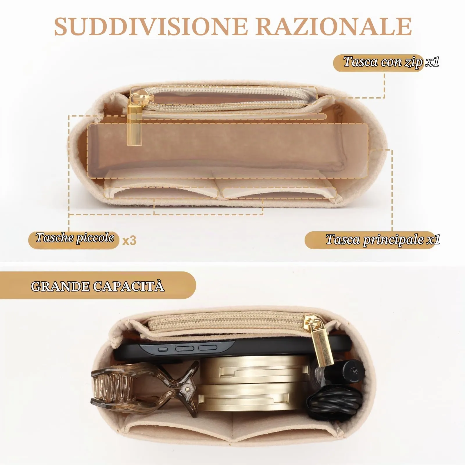 ZOLGINAH Organizer in feltro per Longchamp Le Pliage Mini con tasche multifunzionali - immagine 4