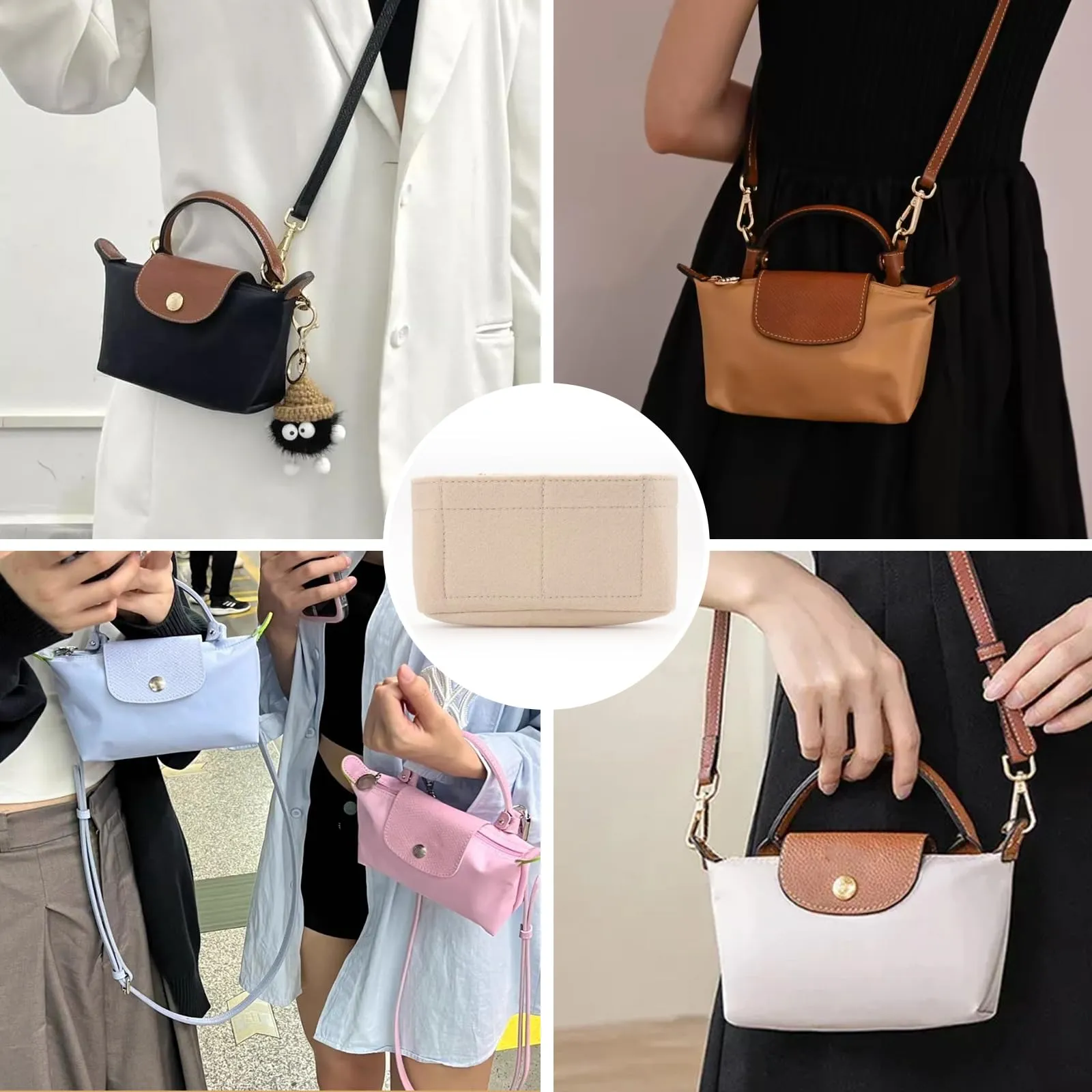 ZOLGINAH Organizer in feltro per Longchamp Le Pliage Mini con tasche multifunzionali - immagine 7