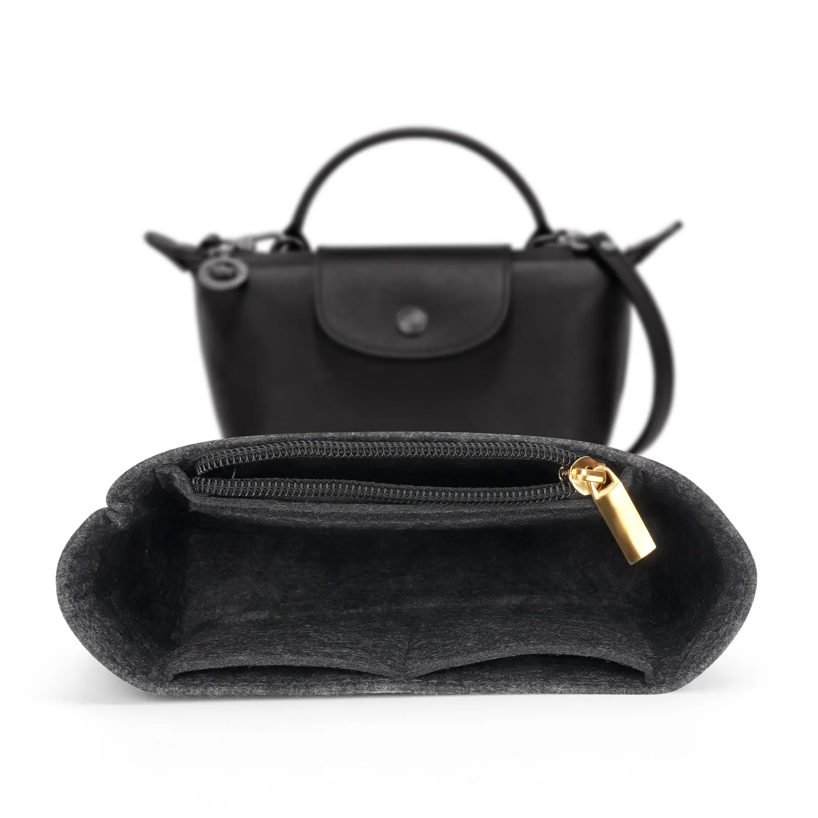 ZOLGINAH Organizer in Feltro per Longchamp Le Pliage, Mini, Grigio Scuro - immagine 1