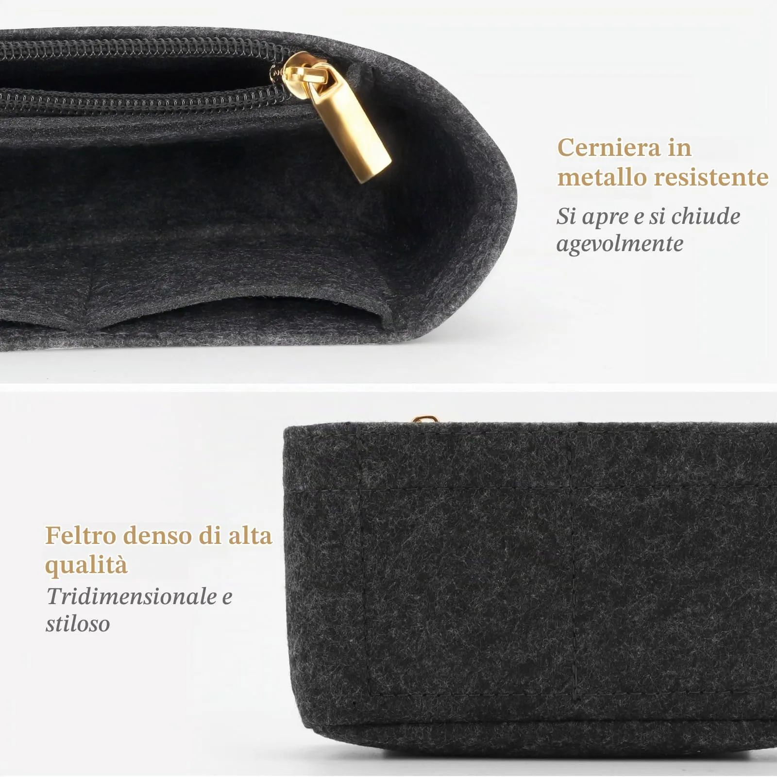 ZOLGINAH Organizer in Feltro per Longchamp Le Pliage, Mini, Grigio Scuro - immagine 3