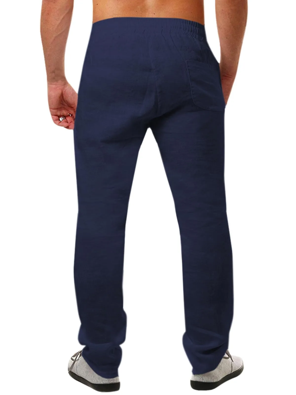 Runcati Pantaloni da Uomo in Lino e Cotone, Taglio Largo con Coulisse, Blu Scuro, S - immagine 2