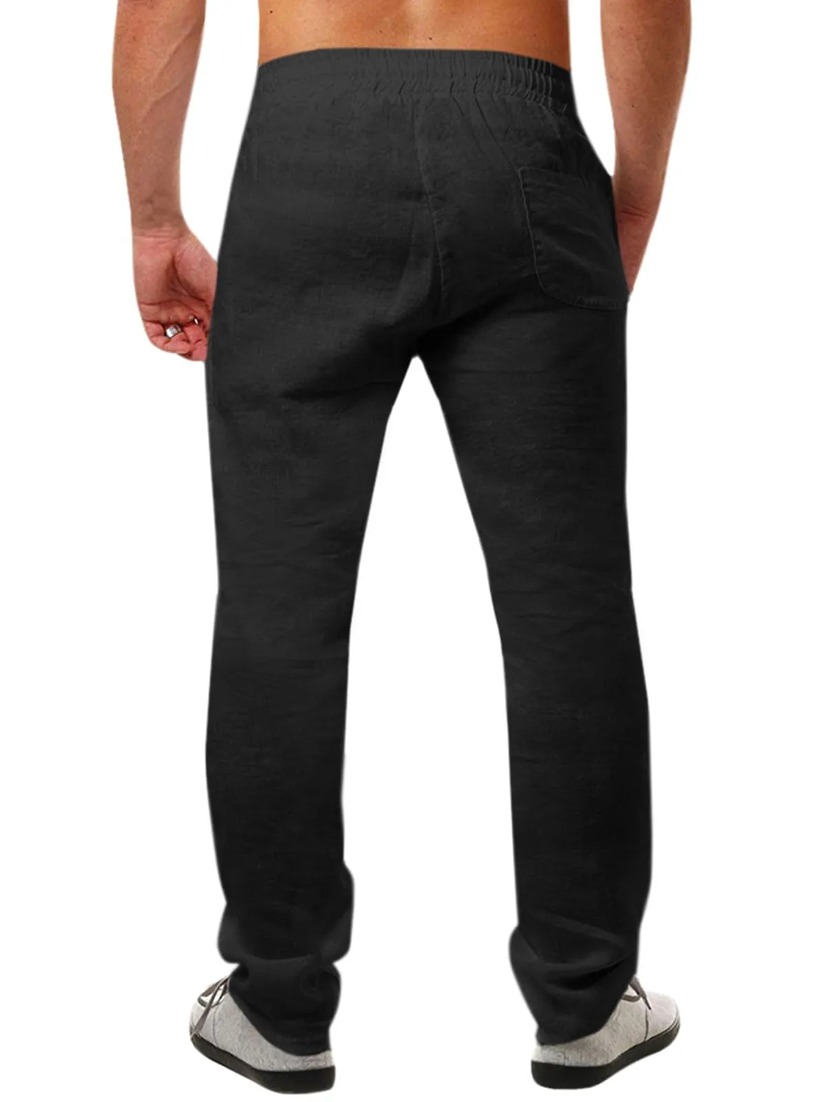 Runcati Pantaloni da Uomo in Lino e Cotone, Taglio Largo con Coulisse, Nero, S - immagine 2