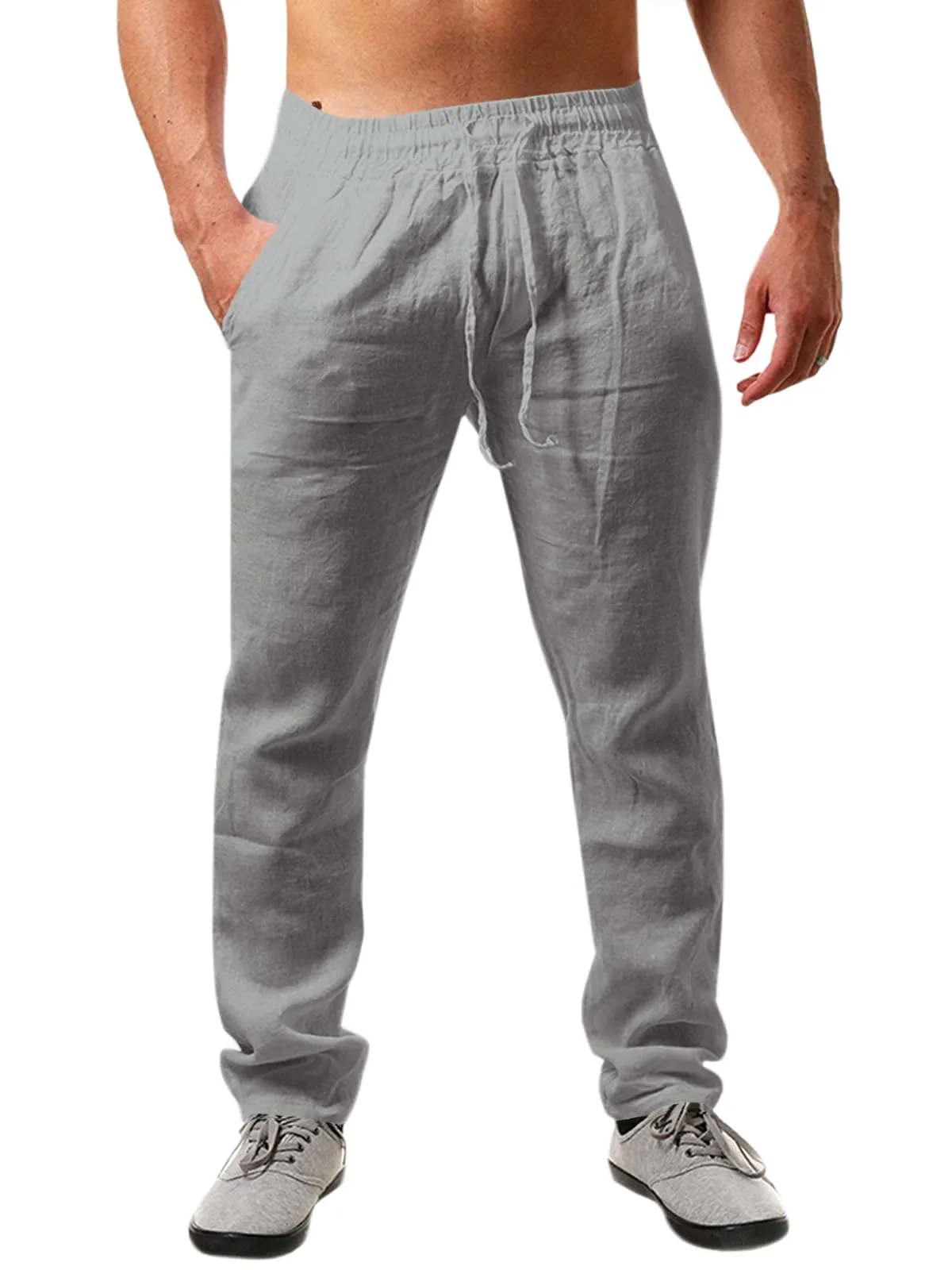 Runcati Pantaloni da Uomo in Lino e Cotone, Taglio Largo con Coulisse, Grigio, 3XL - immagine 1