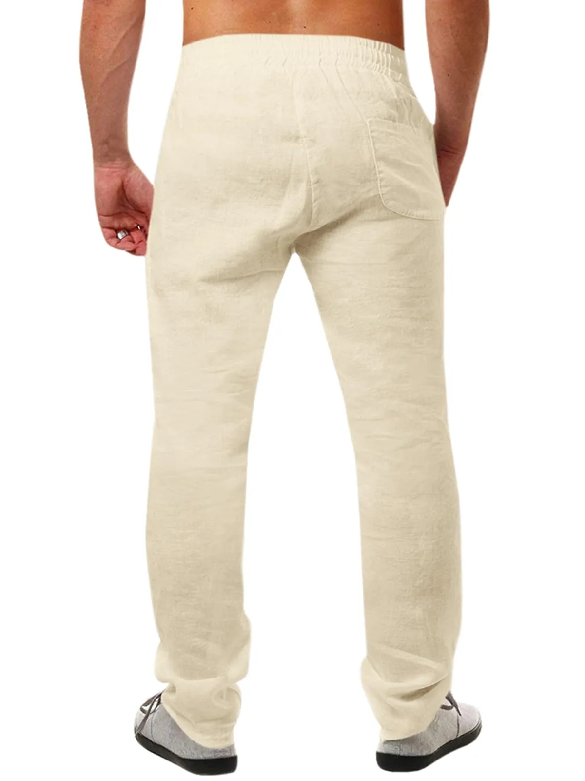 Runcati Pantaloni da Uomo in Lino e Cotone, Taglio Largo con Coulisse, Beige, S - immagine 2