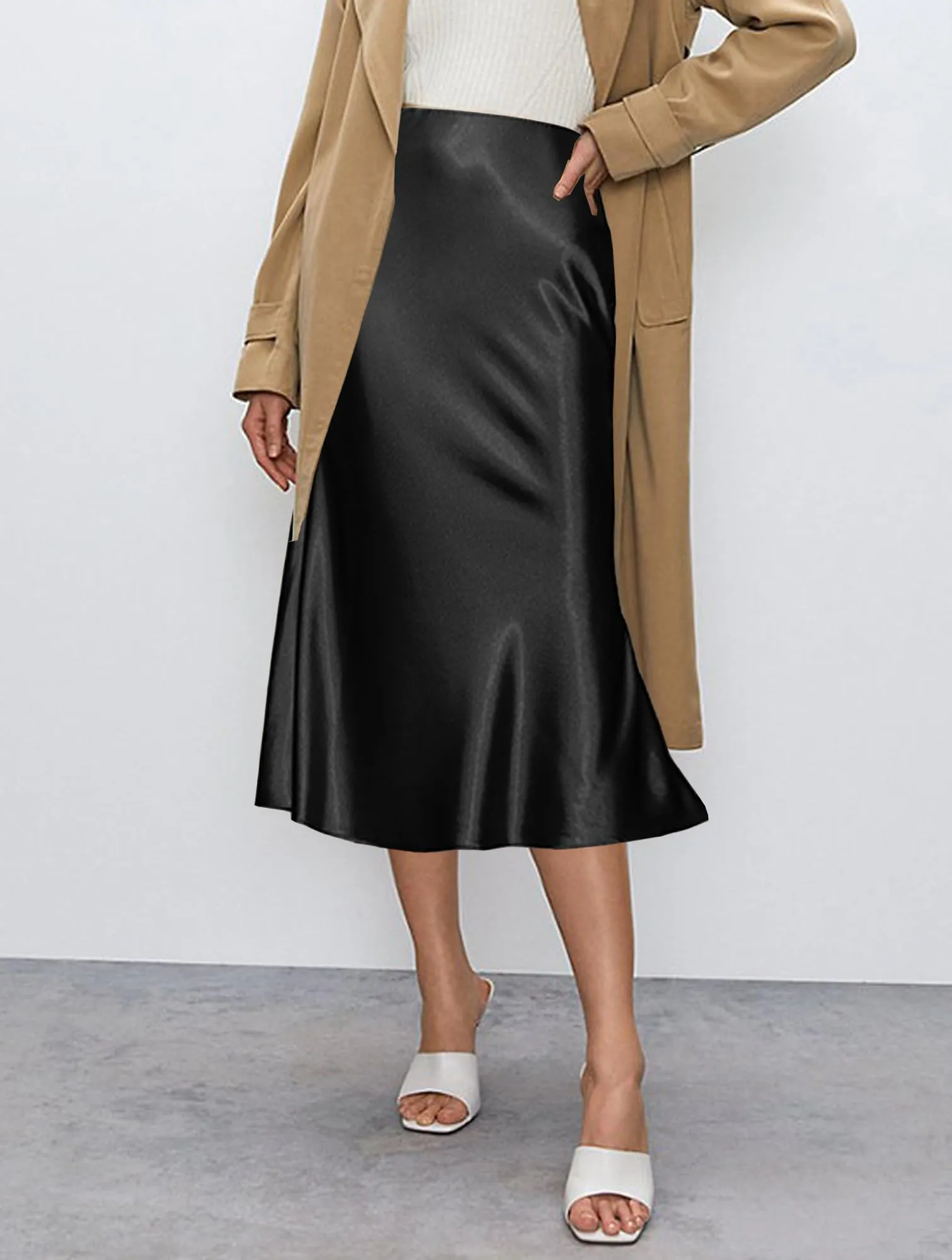 Koerye Gonna Donna Midi Satinata Vita Alta A-Line - immagine 4