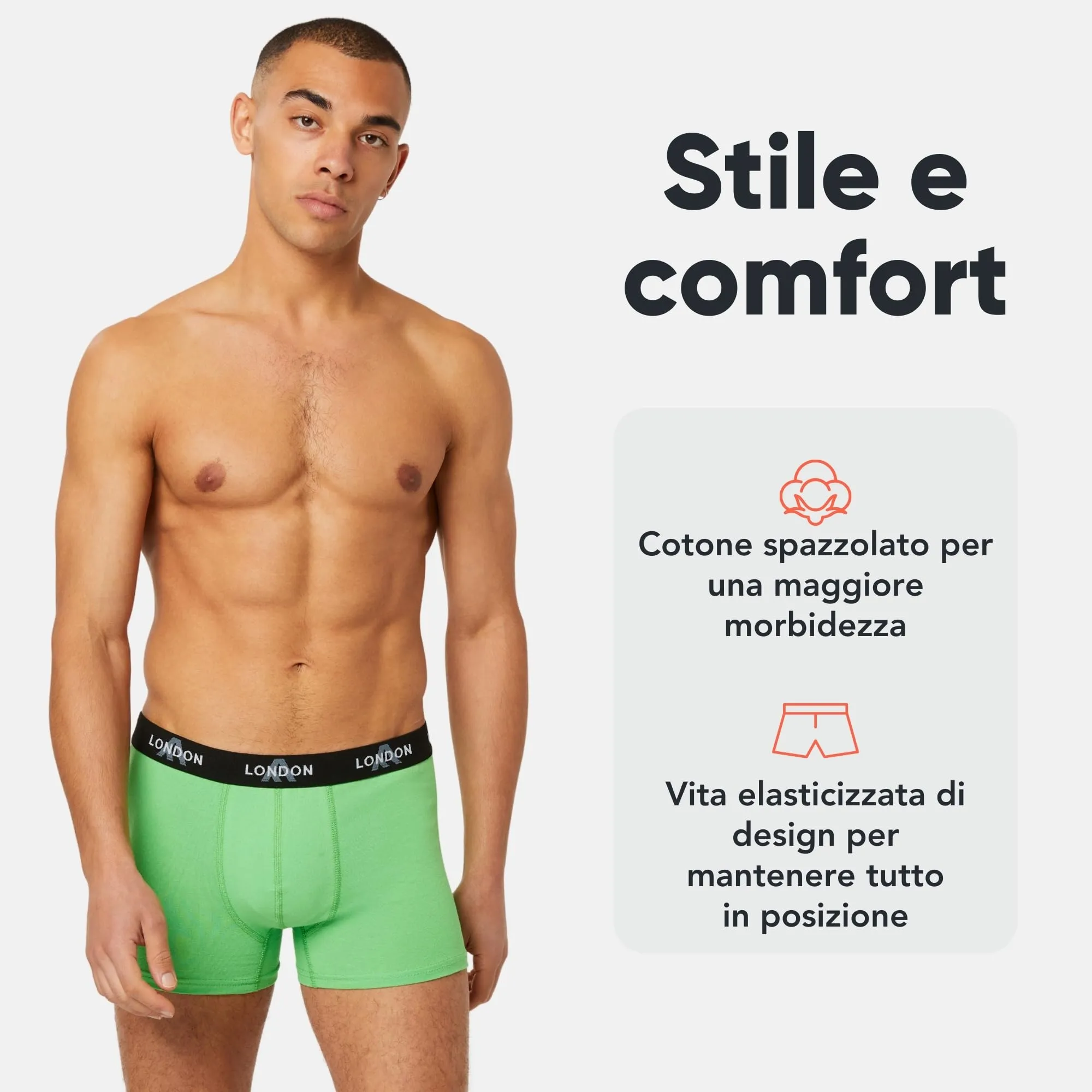 FM London Boxer Uomo in Cotone, Neon Assortiti, 4 Pezzi, XL - immagine 2