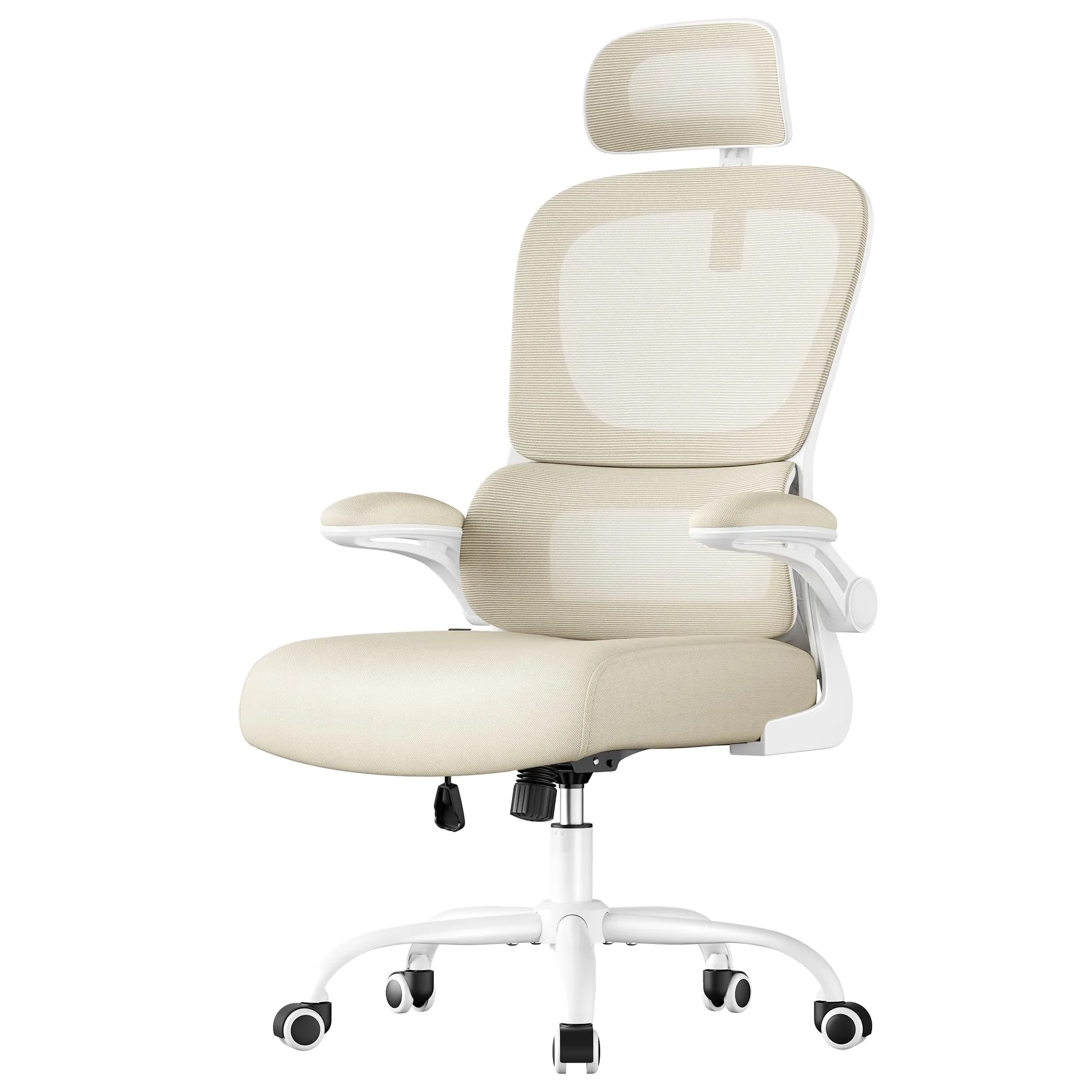 SONGMICS Sedia Ergonomica da Ufficio, Tessuto Rete a Doppio Strato, Braccioli Sollevabili, Supporto Lombare Adattabile, Poggiatesta Regolabile, Beige Sabbia OBN041L01 - immagine 1