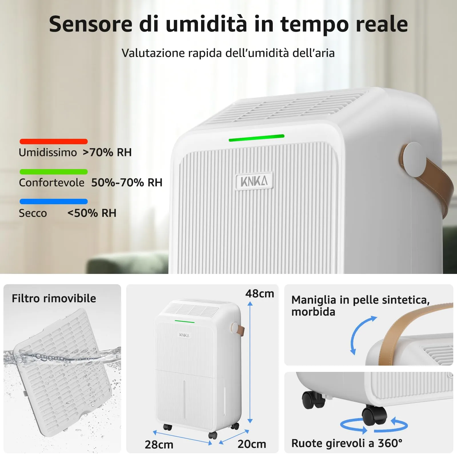 KNKA Deumidificatore 16L/24H, Serbatoio 3,3L, PD22SC - immagine 5