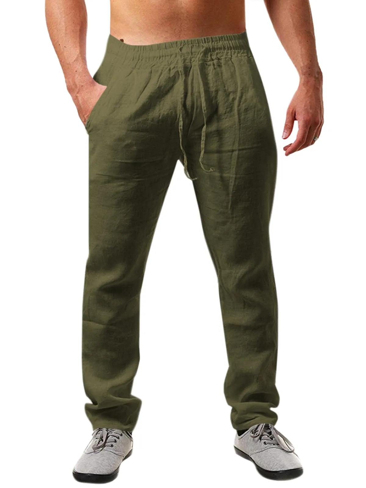 Runcati Pantaloni da Uomo in Lino e Cotone Taglio Largo Verde 3XL - immagine 1
