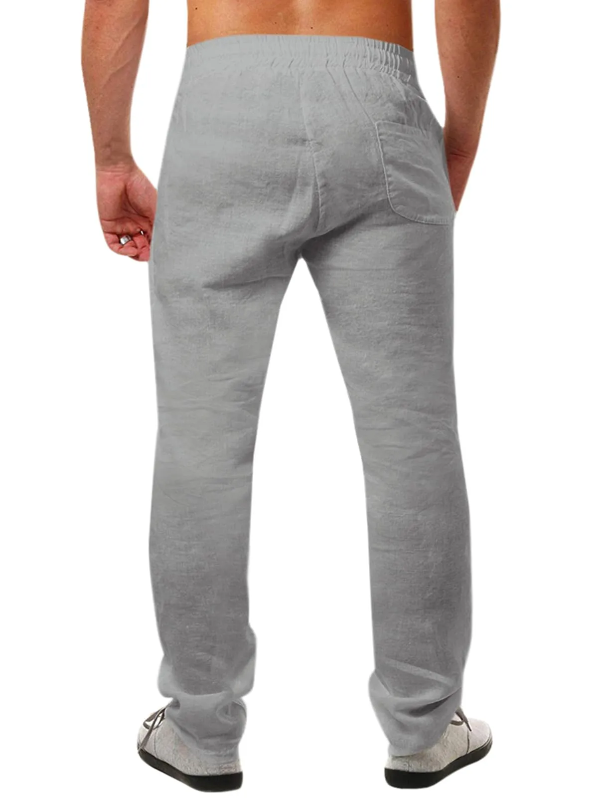 Runcati Pantaloni da Uomo in Lino e Cotone, Taglio Largo con Coulisse, Grigio, S - immagine 2
