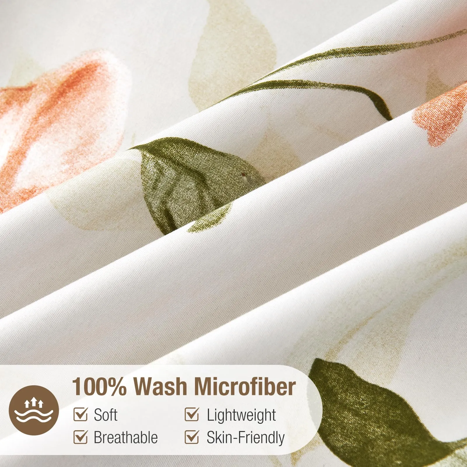 Tokokimo Set Copripiumino Matrimoniale 3 Pezzi in Microfibra con Motivo a Ramoscelli e Foglie, 240x220cm, Bianco/Verde - immagine 4