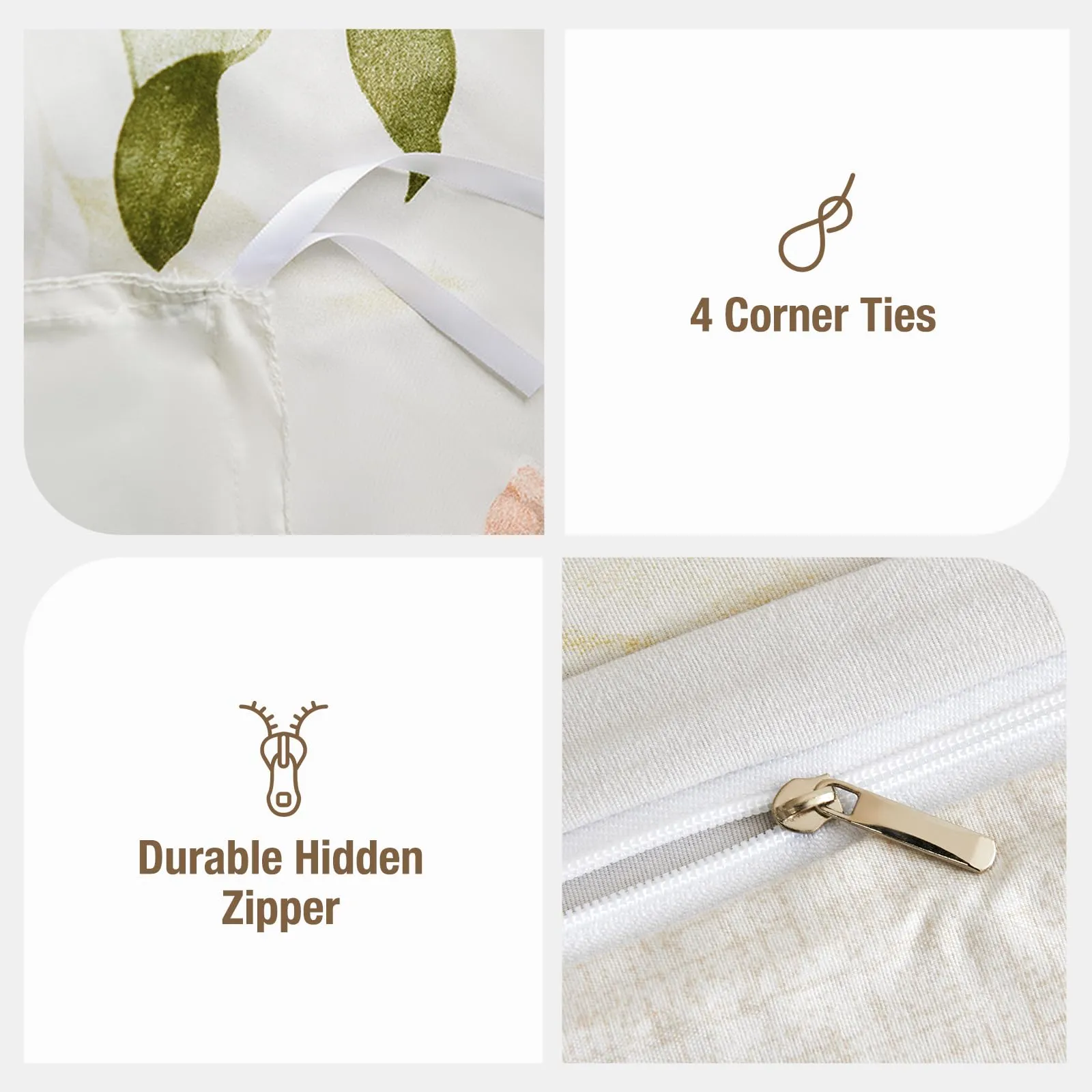Tokokimo Set Copripiumino Matrimoniale 3 Pezzi in Microfibra con Motivo a Ramoscelli e Foglie, 240x220cm, Bianco/Verde - immagine 5