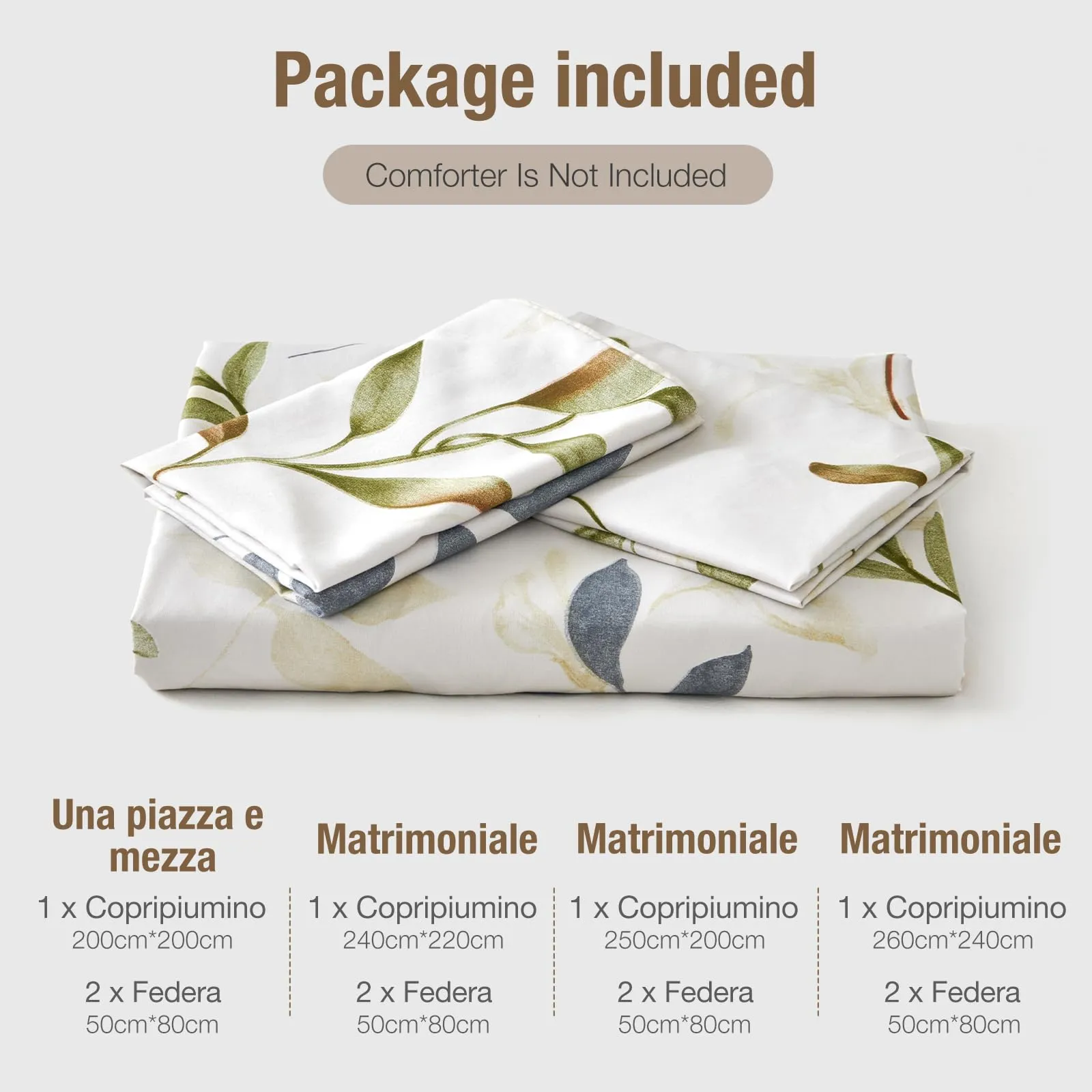 Tokokimo Set Copripiumino Matrimoniale 3 Pezzi in Microfibra con Motivo a Ramoscelli e Foglie, 240x220cm, Bianco/Verde - immagine 6
