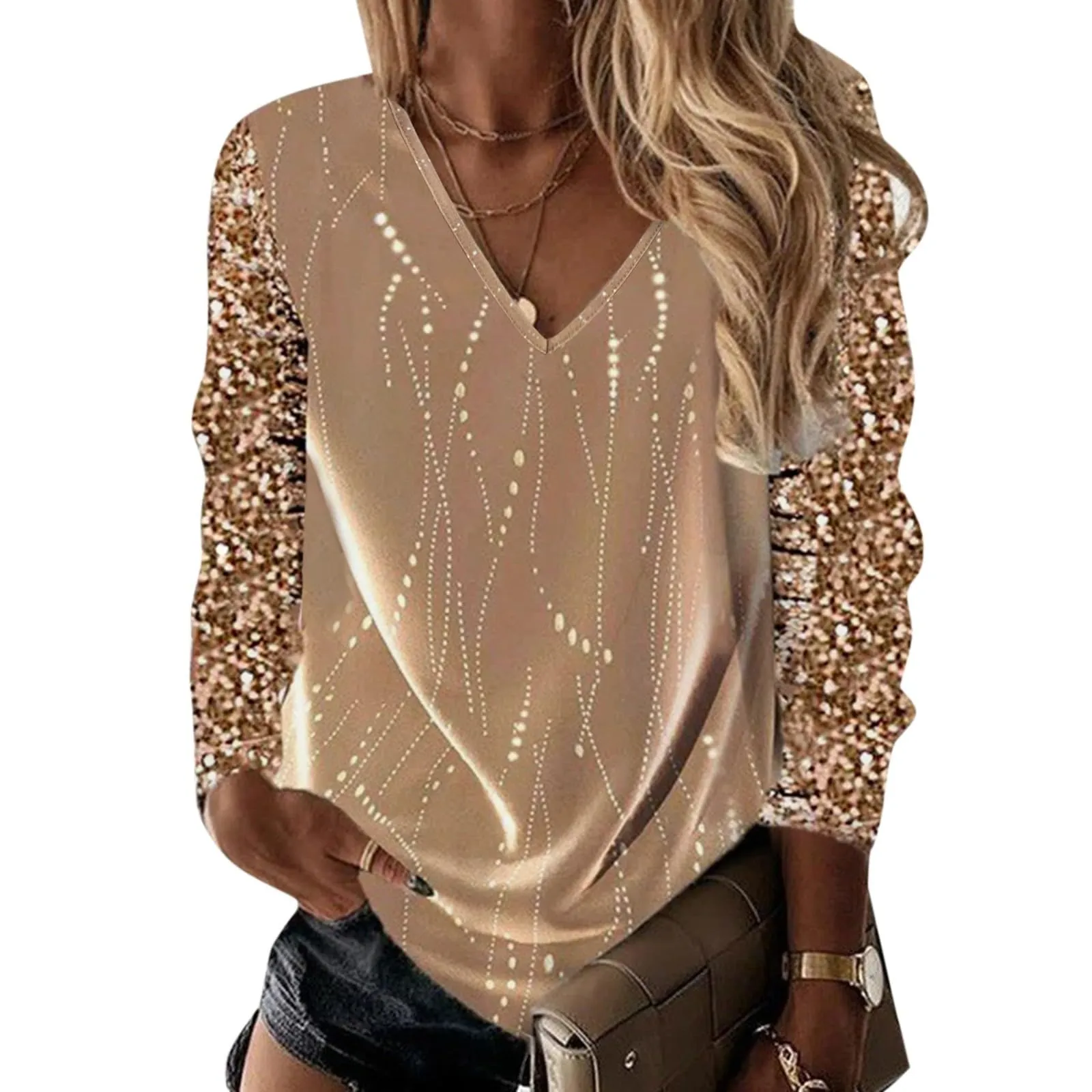 Uwdiohq Abbigliamento Donna Magliette con Colletto XL Oro - immagine 3