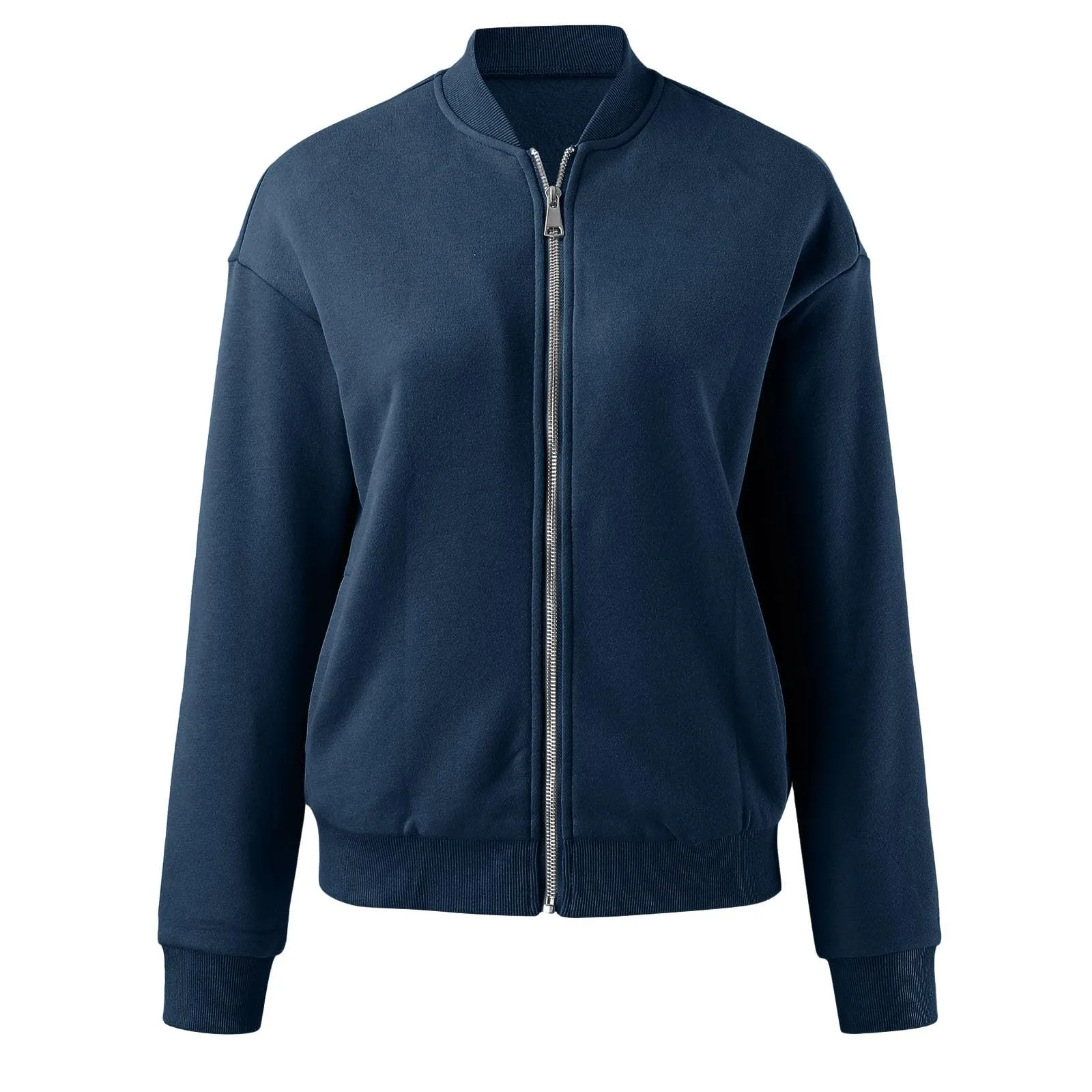Gefomuofe Felpa senza cappuccio da donna a maniche lunghe con colletto con cerniera, Bu2, M - immagine 4