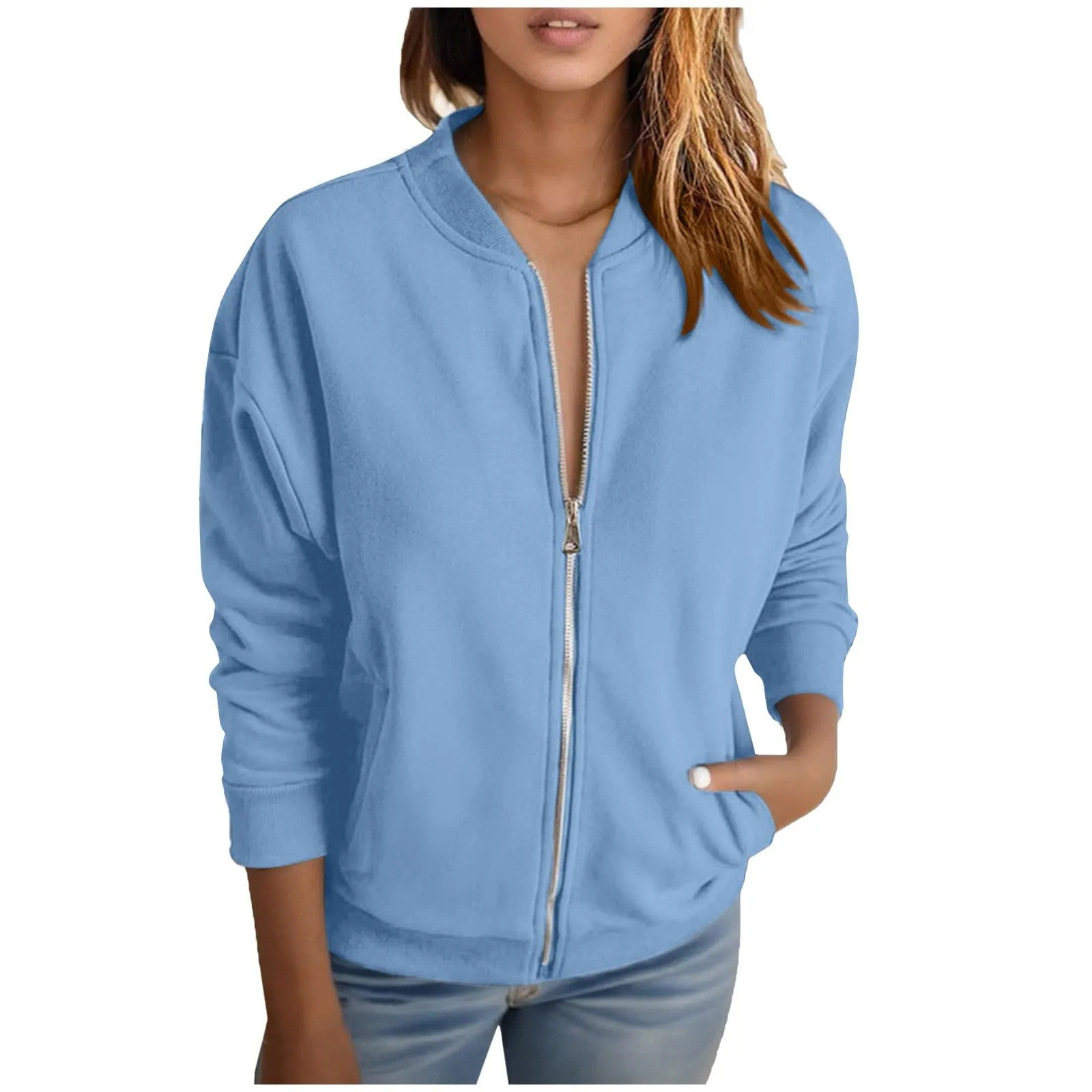 Gefomuofe Felpa senza cappuccio da donna con colletto con cerniera, BU1, XXL - immagine 3