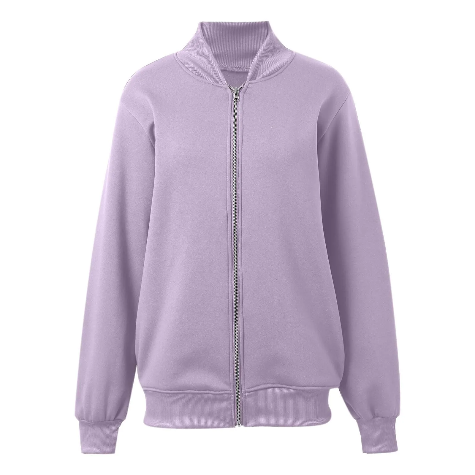 Gefomuofe Felpa senza cappuccio da donna con zip stile bomber, viola chiaro, XXL - immagine 5