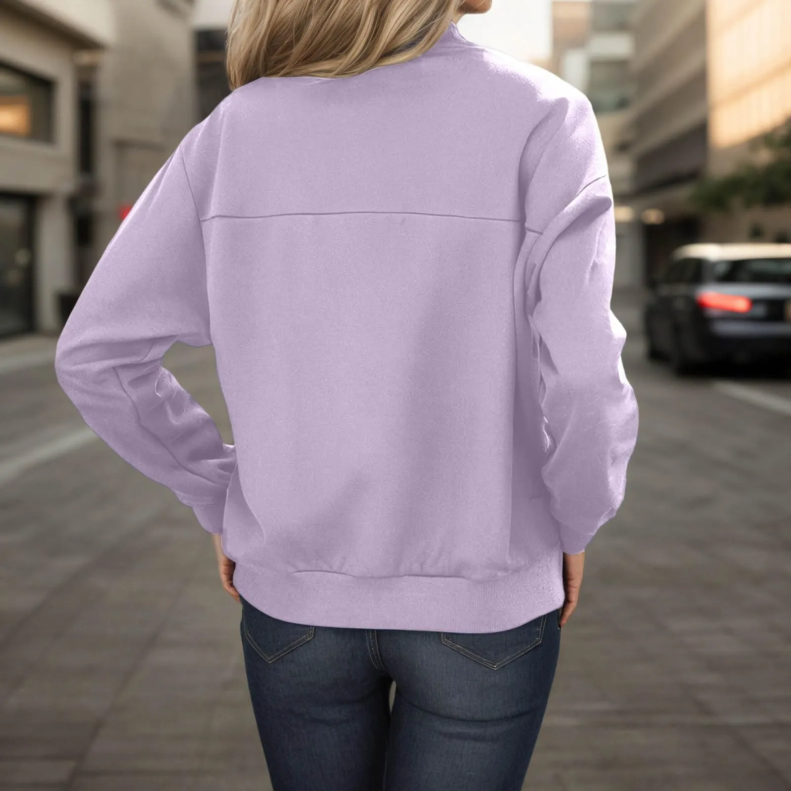 Gefomuofe Felpa senza cappuccio da donna con colletto a cerniera, viola chiaro, XL - immagine 3