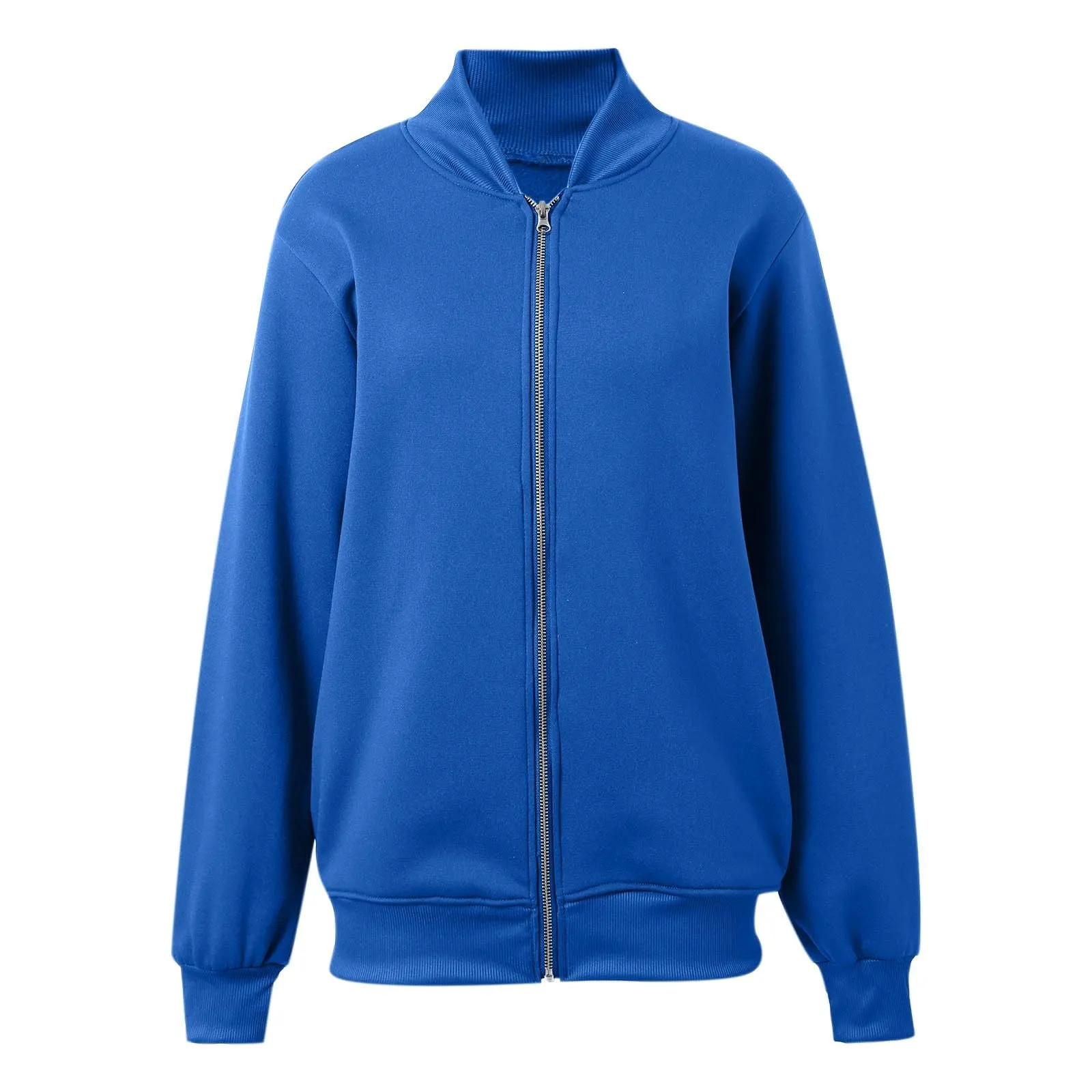 Gefomuofe Felpa senza cappuccio da donna con colletto a cerniera, Blu, L - immagine 5