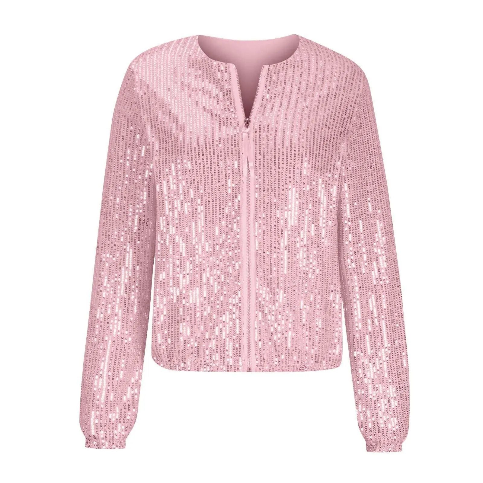 Gefomuofe Felpa senza cappuccio da donna con colletto con cerniera rosa, M - immagine 5