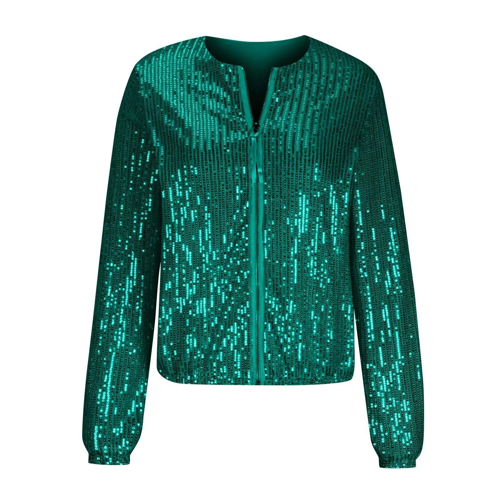 Gefomuofe Felpa senza cappuccio da donna con colletto con cerniera, verde, M - immagine 4