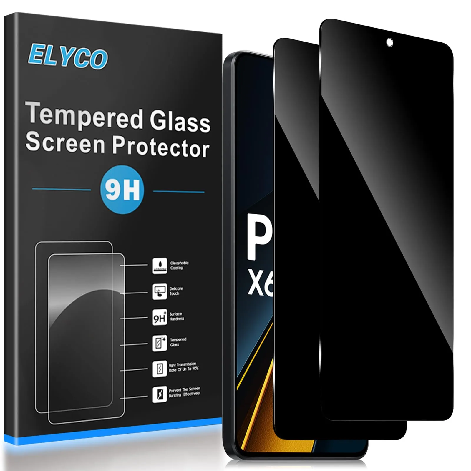 ELYCO Vetro Temperato Privacy per Xiaomi Poco X6 Pro 5G, 2 Pezzi - immagine 1