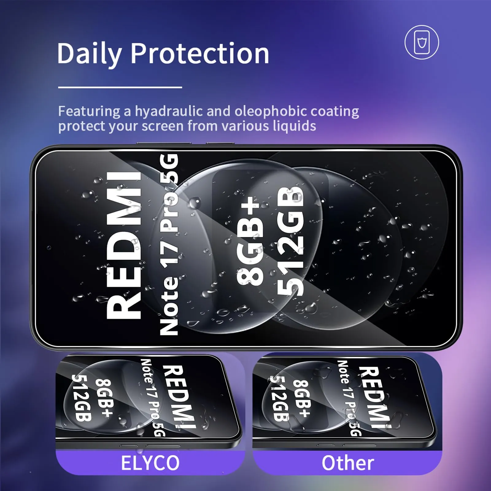 ELYCO Vetro Temperato per Xiaomi Redmi Note 17 Pro 5G, 3+3 Pezzi - immagine 2