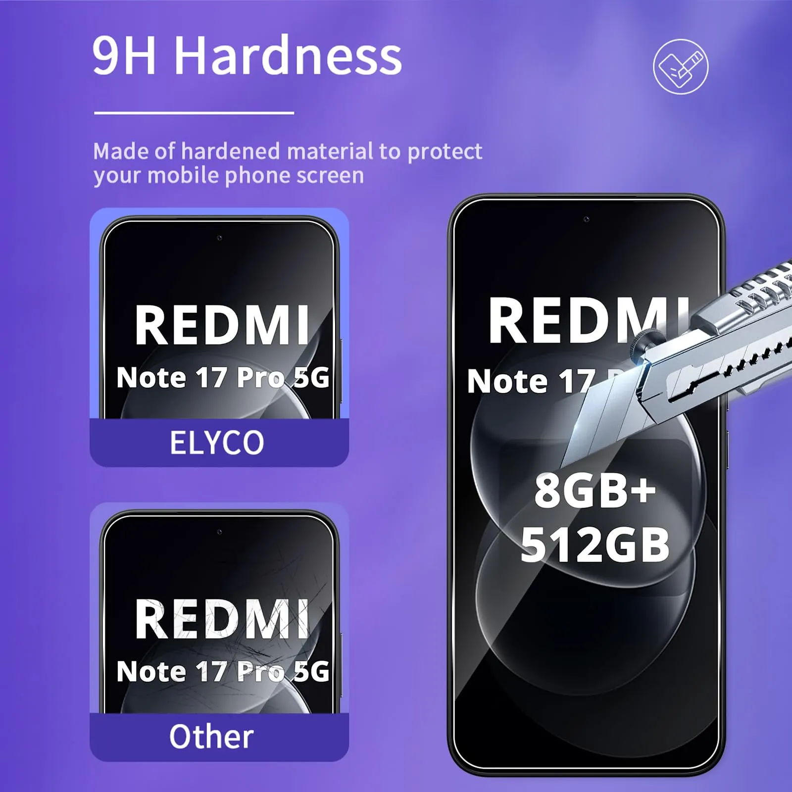 ELYCO Vetro Temperato per Xiaomi Redmi Note 17 Pro 5G, 3+3 Pezzi - immagine 3