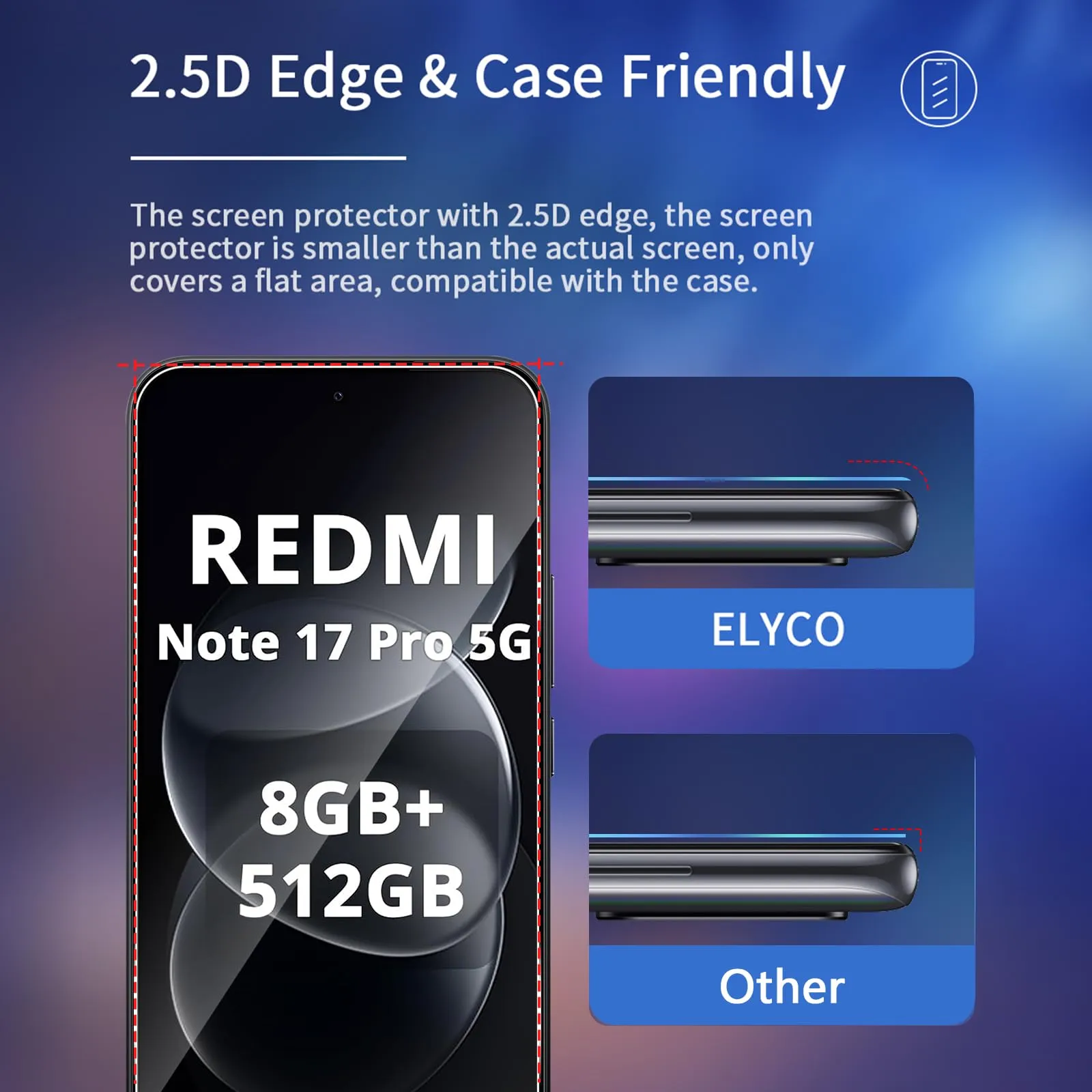 ELYCO Vetro Temperato per Xiaomi Redmi Note 17 Pro 5G, 3+3 Pezzi - immagine 5