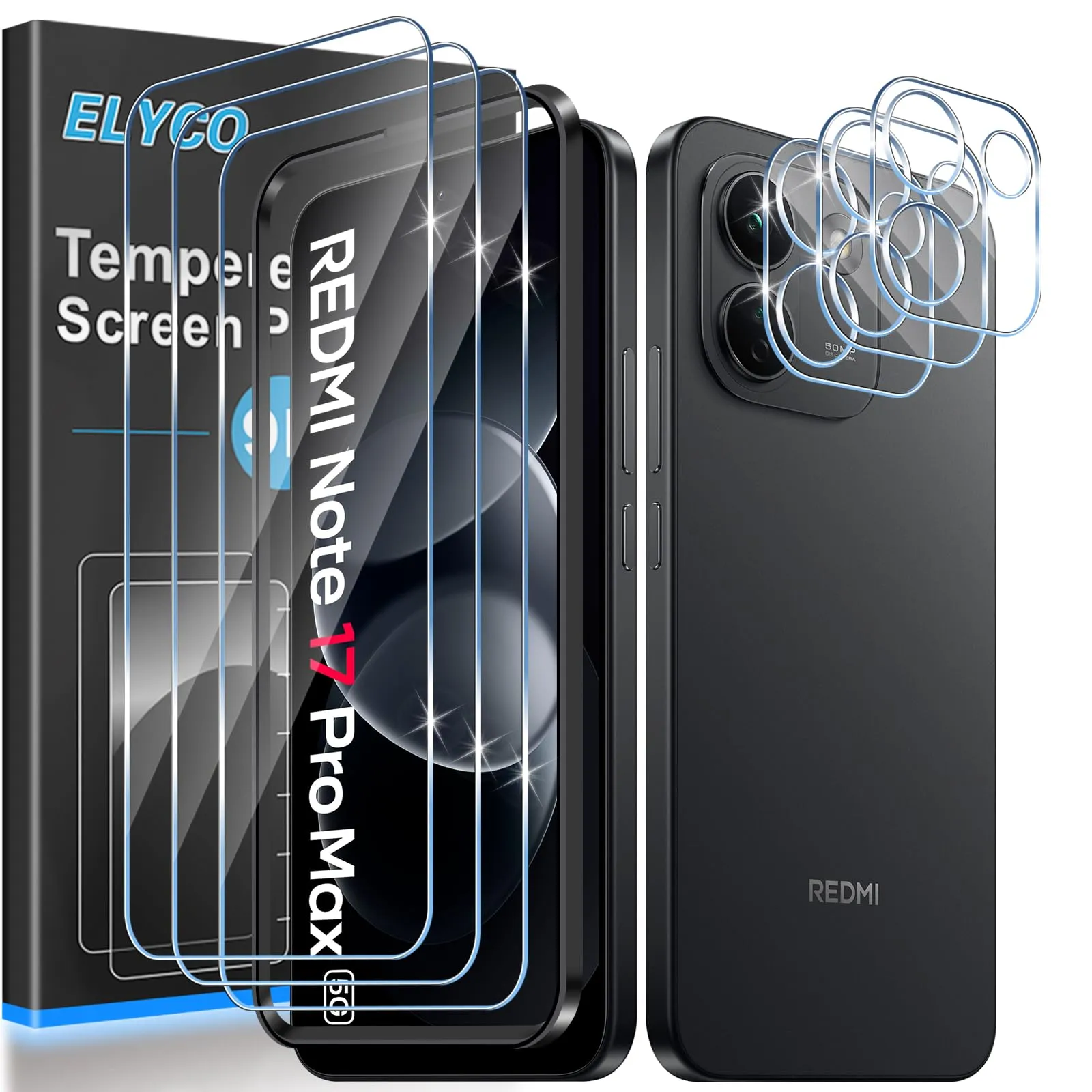 ELYCO Vetro Temperato per Xiaomi Redmi Note 17 Pro Max 5G, 3+3 Pezzi - immagine 1